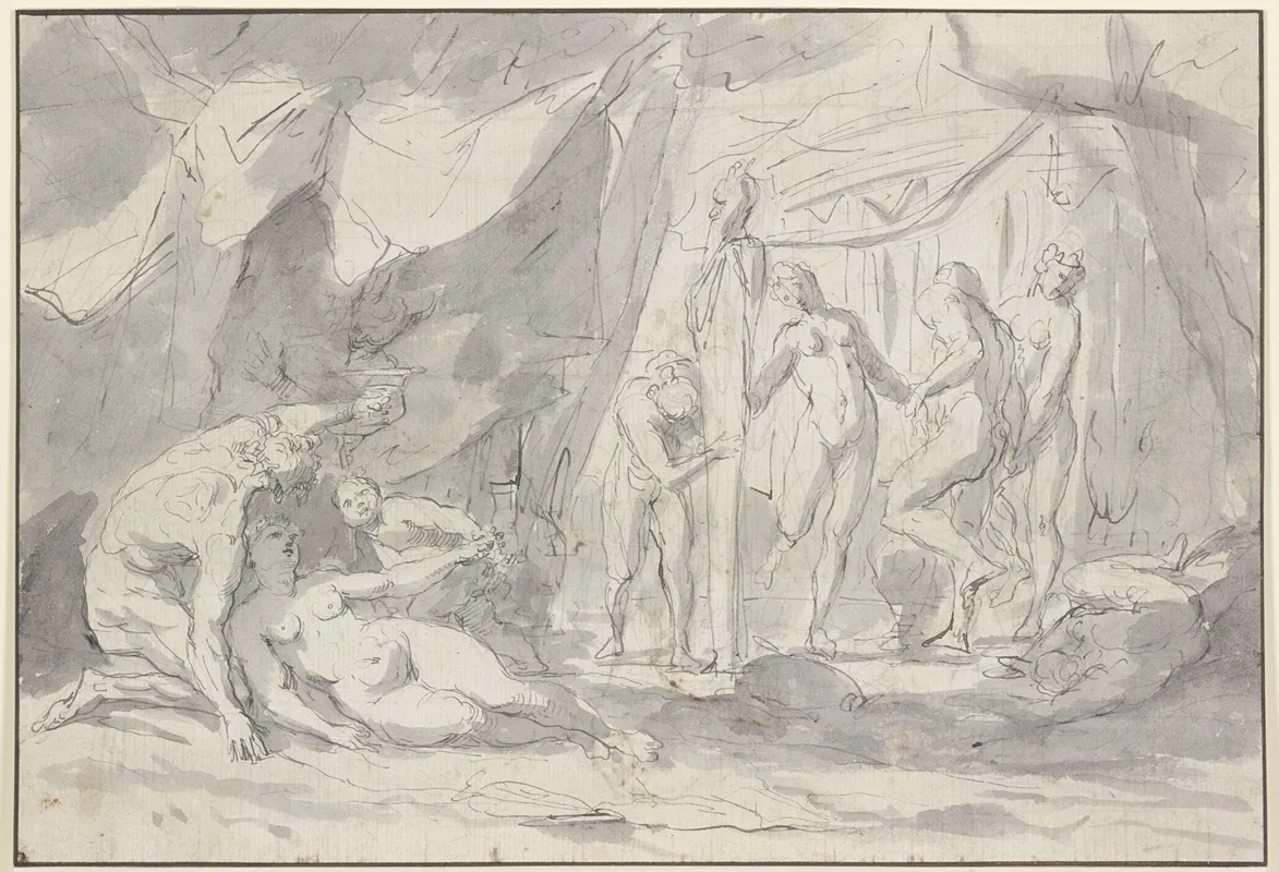Bacchanal Nymphen Und Faune Tanzen Um Eine Panherme by Raymond Lafage - Canvas Print