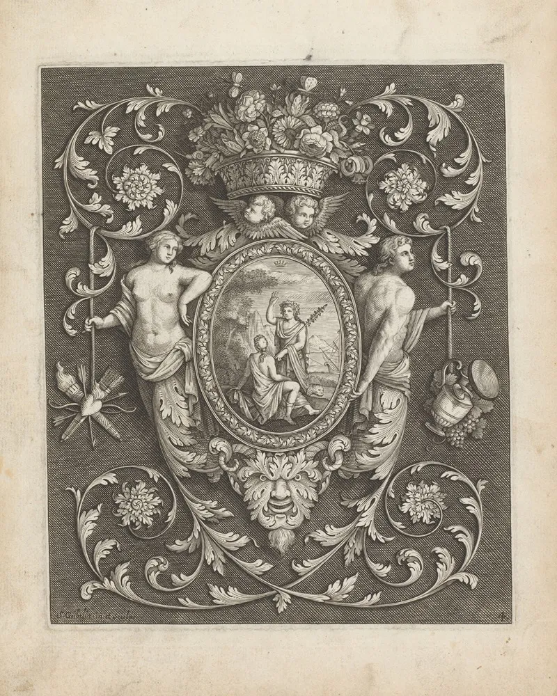 Bacchus And Ariadne Surrounded By Leaf Shaped Ornaments