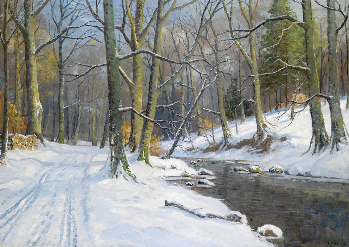 Bachlandschaft Im Winter by Walter Moras - Canvas Print