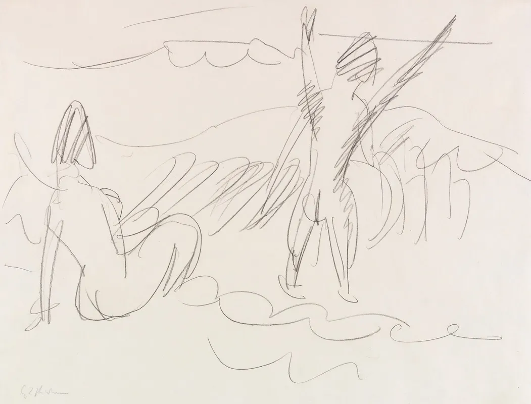 Badende In Wellen by Ernst Ludwig Kirchner - Canvas Print