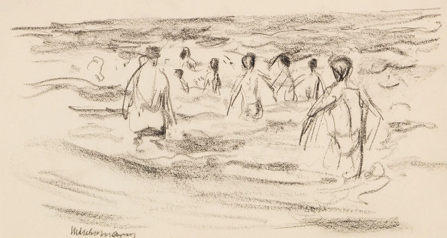 Badende Knaben Mit Badewarter by Max Liebermann - Canvas Print