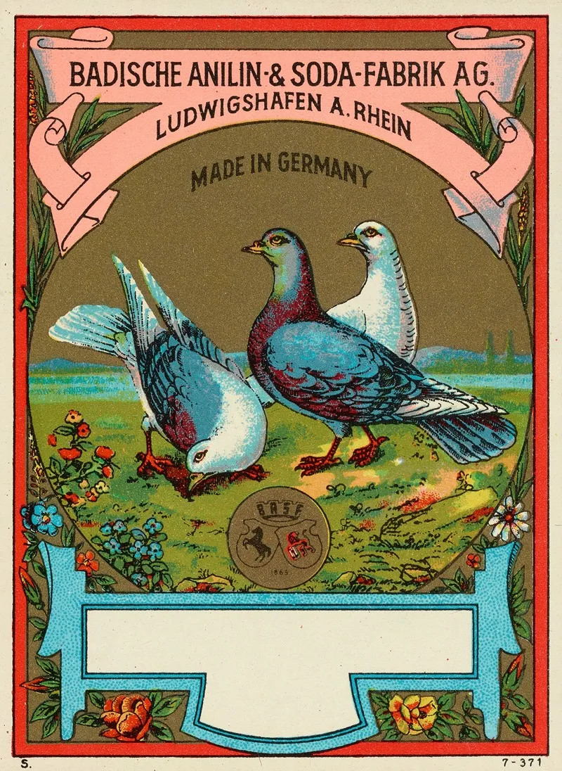 Badische Anilin Soda Fabrik Dye Label With Pigeons by Badische Anilin &amp; Soda-Fabrik - Canvas Print