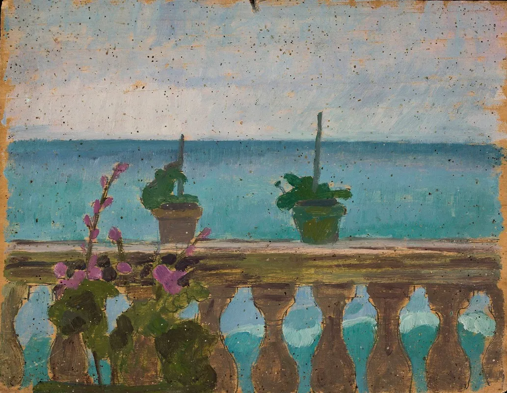 Balcony With Flower Pots by Jan Rembowski - Canvas Print
