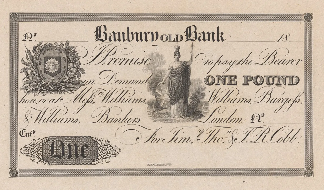 Banbury Old Bank One Pound Note by Perkins &amp; Heath - Canvas Print