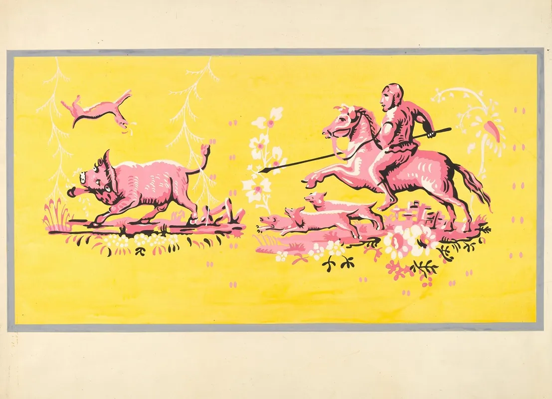 Bandbox Design Hunting Scene by Harold Merriam - Canvas Print