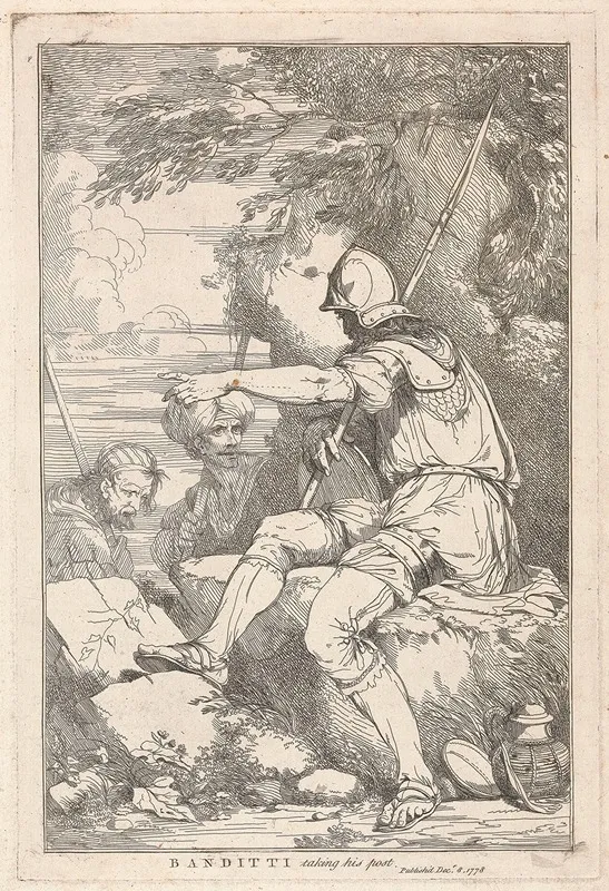 Banditti Taking His Post by John Hamilton Mortimer - Canvas Print