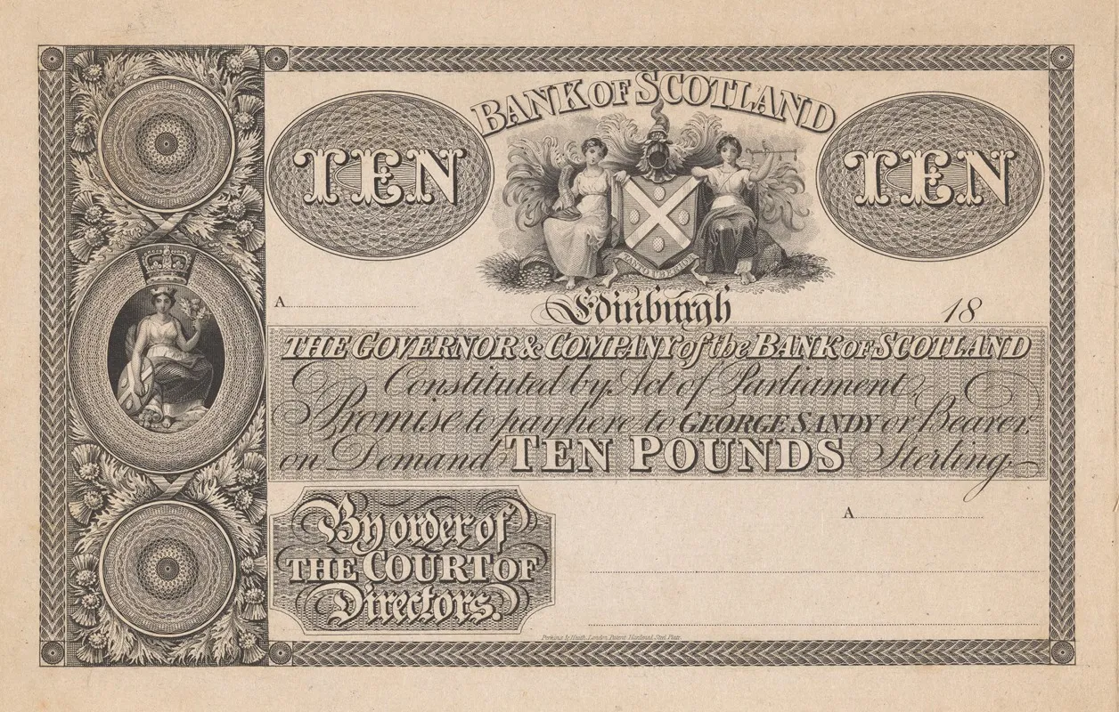 Bank Of Scotland Ten Pound Note by Perkins &amp; Heath - Canvas Print