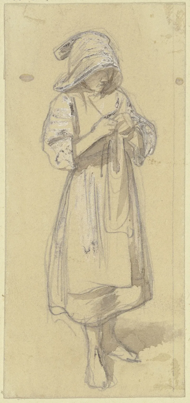 Barfusiges Madchen Strickend