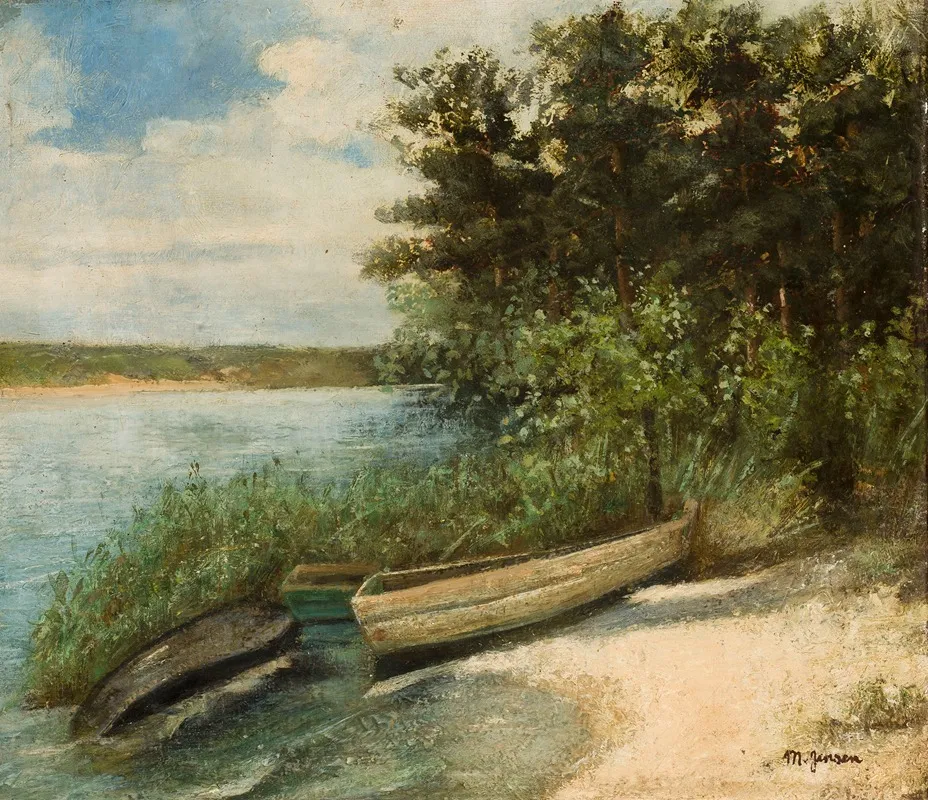 Barges At The Bank by Marie Ibsen Jensen - Canvas Print