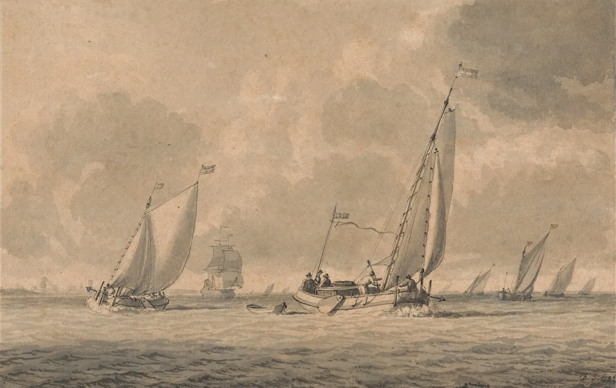 Barges Heading Out To Sea by Dominic Serres - Canvas Print