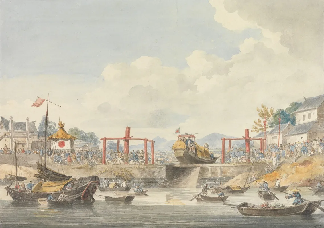 Barges Of The Embassy Being Raised From One Canal To Another On Their Way From Han Tcheou Foo To Tchu San 16 November 1793