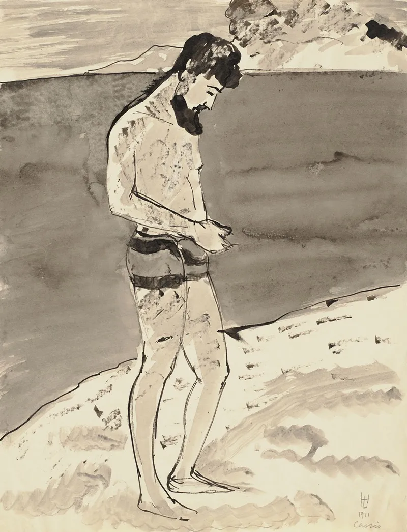 Bartiger Mann In Badehose An Der Cote Dazur