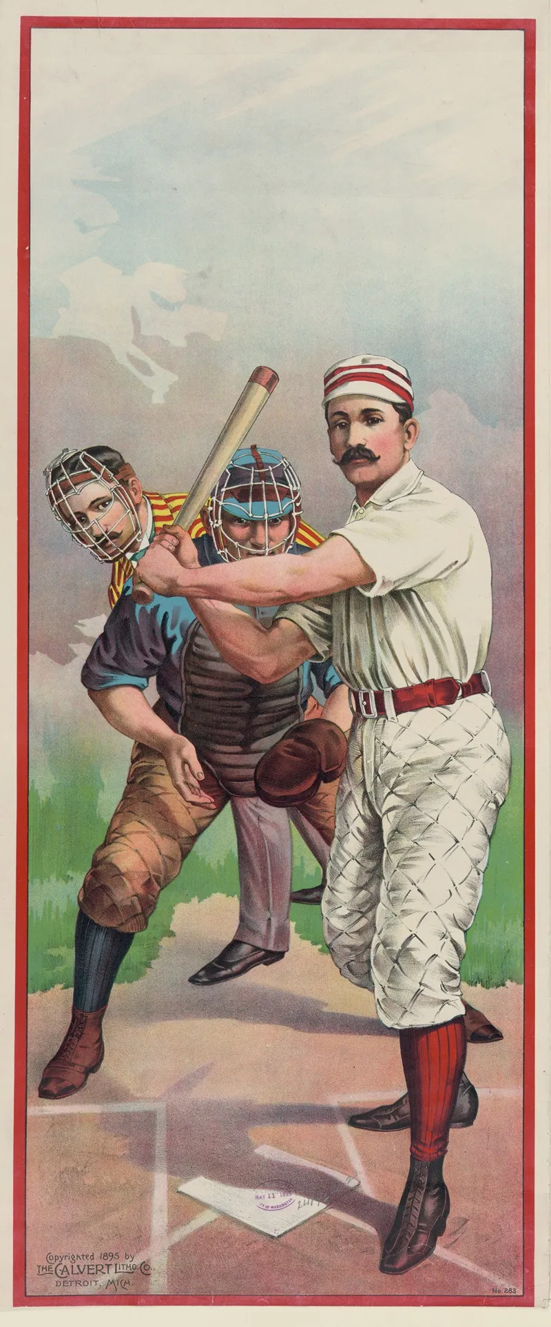 Baseball Player At Bat In Front Of Catcher And Umpire