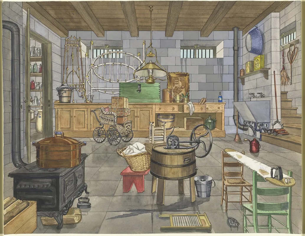 Basement Of Urban House 1910 by Perkins Harnly - Canvas Print
