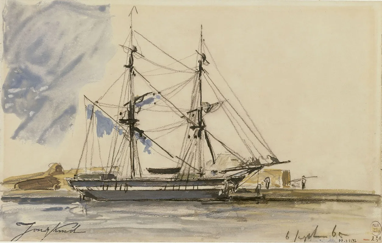 Bateau A Voile Accoste by Johan Barthold Jongkind - Canvas Print