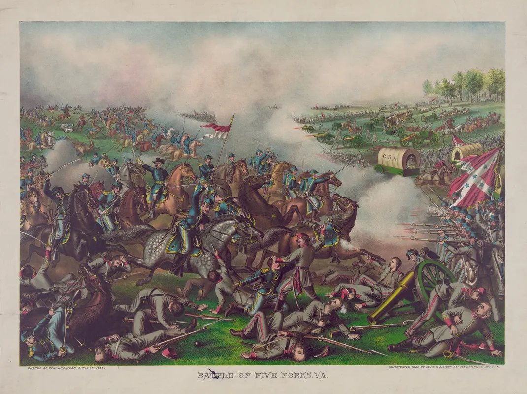 Battle Of Five Forks Va Charge Of General Sheridan April 1st 1865 by Kurz &amp; Allison - Canvas Print