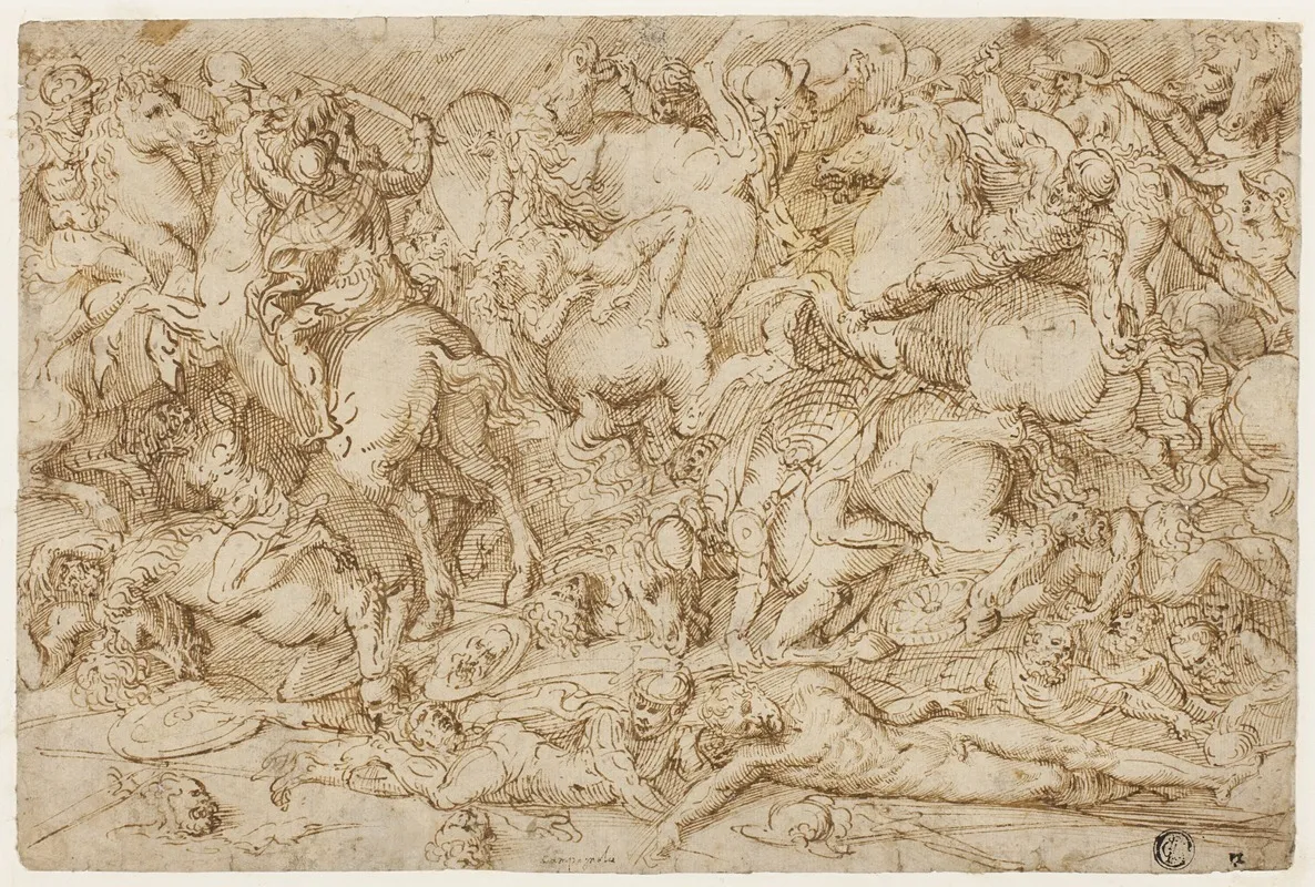 Battle Scene With Horses And Men