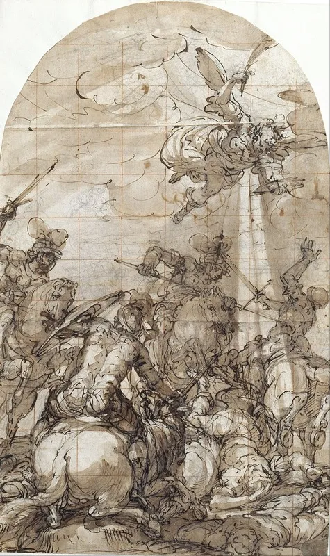 Battle Scene With The Appearance Of The Angel Of Victory by Giulio Benso - Canvas Print