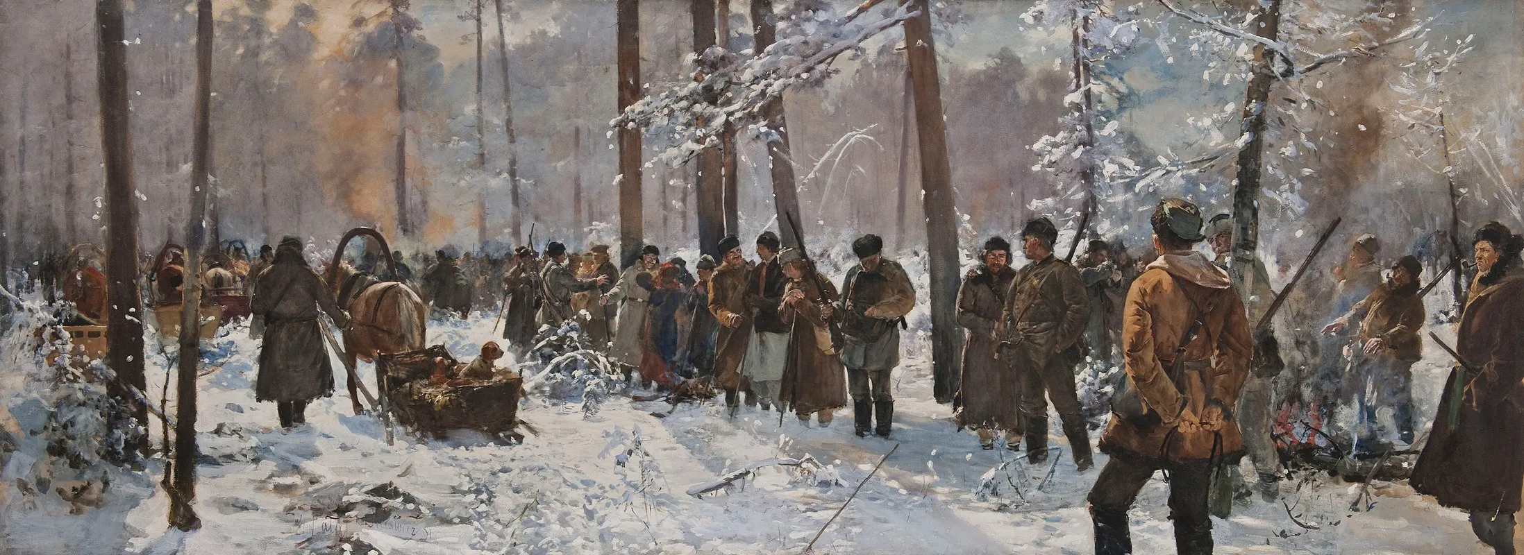 Battue At A Hunt In Nieswiez by Julian Falat - Canvas Print