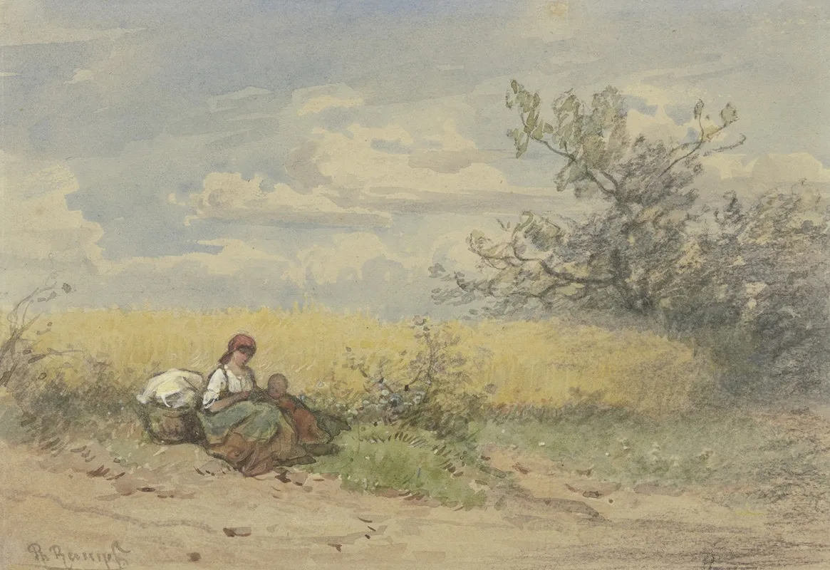 Bauerin Mit Kind Vor Einem Reifen Kornfeld Ruhend 2 by Philipp Rumpf - Canvas Print