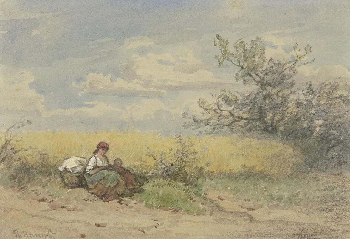 Bauerin Mit Kind Vor Einem Reifen Kornfeld Ruhend by Philipp Rumpf - Canvas Print