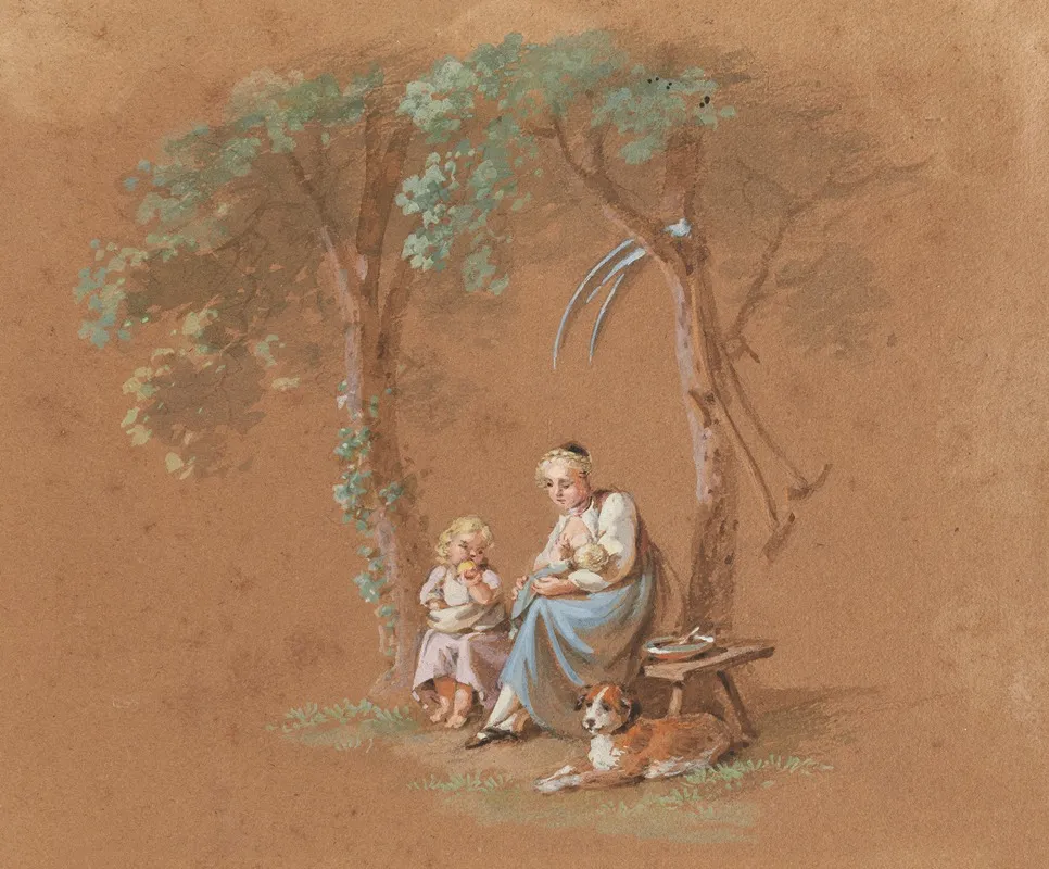 Bauerin Mit Kindern Und Hund