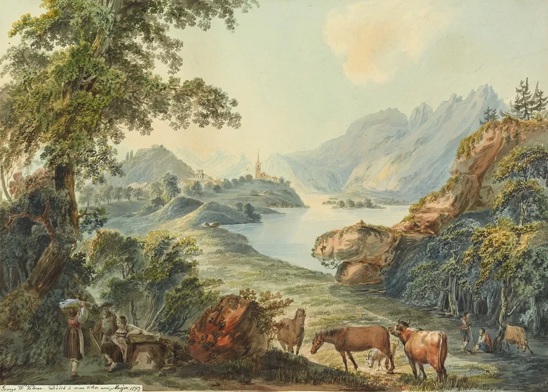 Bauerliche Szene Am Brienzersee by Johann Georg Volmar - Canvas Print