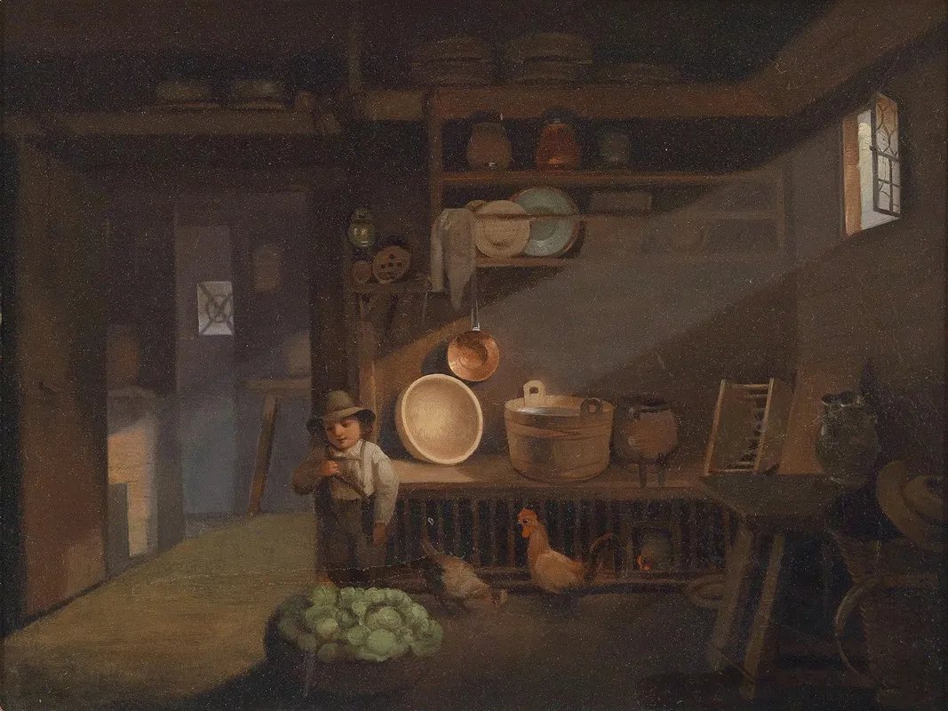 Bauernbub In Der Vorratskammer by Ignaz Raffalt - Canvas Print