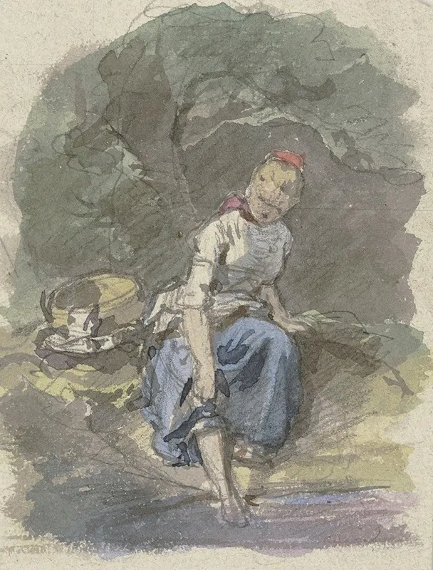 Bauernmadchen Im Wald Sitzend