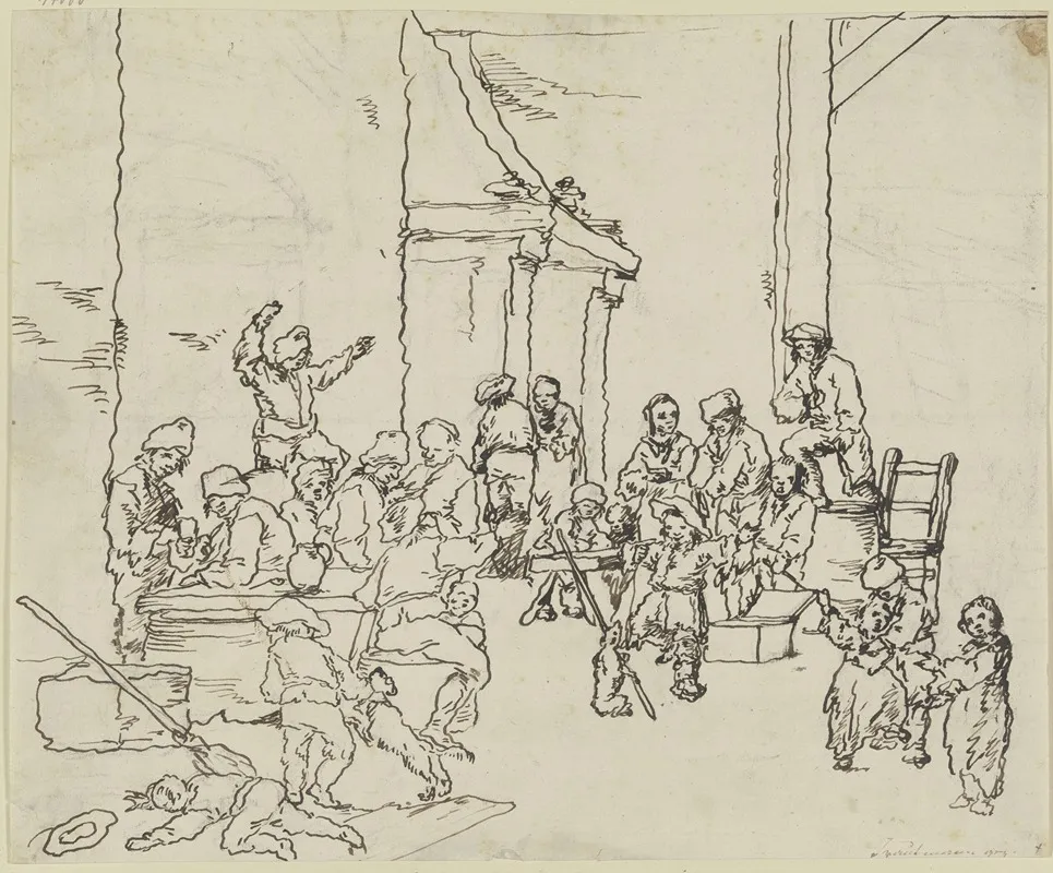Bauernunterhaltung In Einer Schenke Mit Einem Savoyardenknaben by Johann Georg Trautmann - Canvas Print