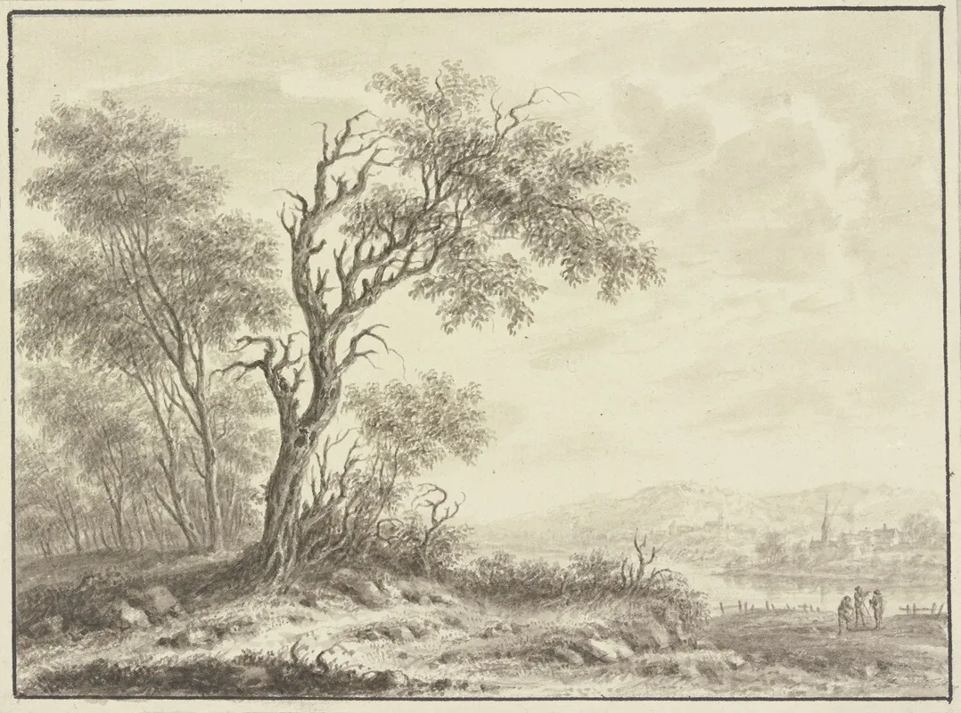 Baumgruppe An Einem Flusufer Im Hintergrund Ein Dorf by Johann Caspar Zehender - Canvas Print