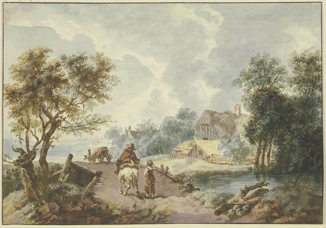 Baumreiche Landschaft Im Vordergrund Ein Weg Der Uber Eine Brucke Fuhrt by Gottlieb Welté - Canvas Print