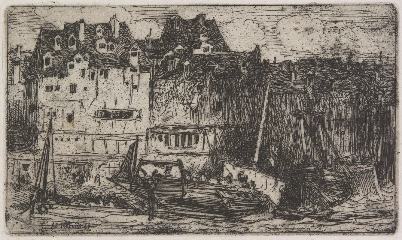 Beached Boats by Louis-Adolphe Hervier - Canvas Print