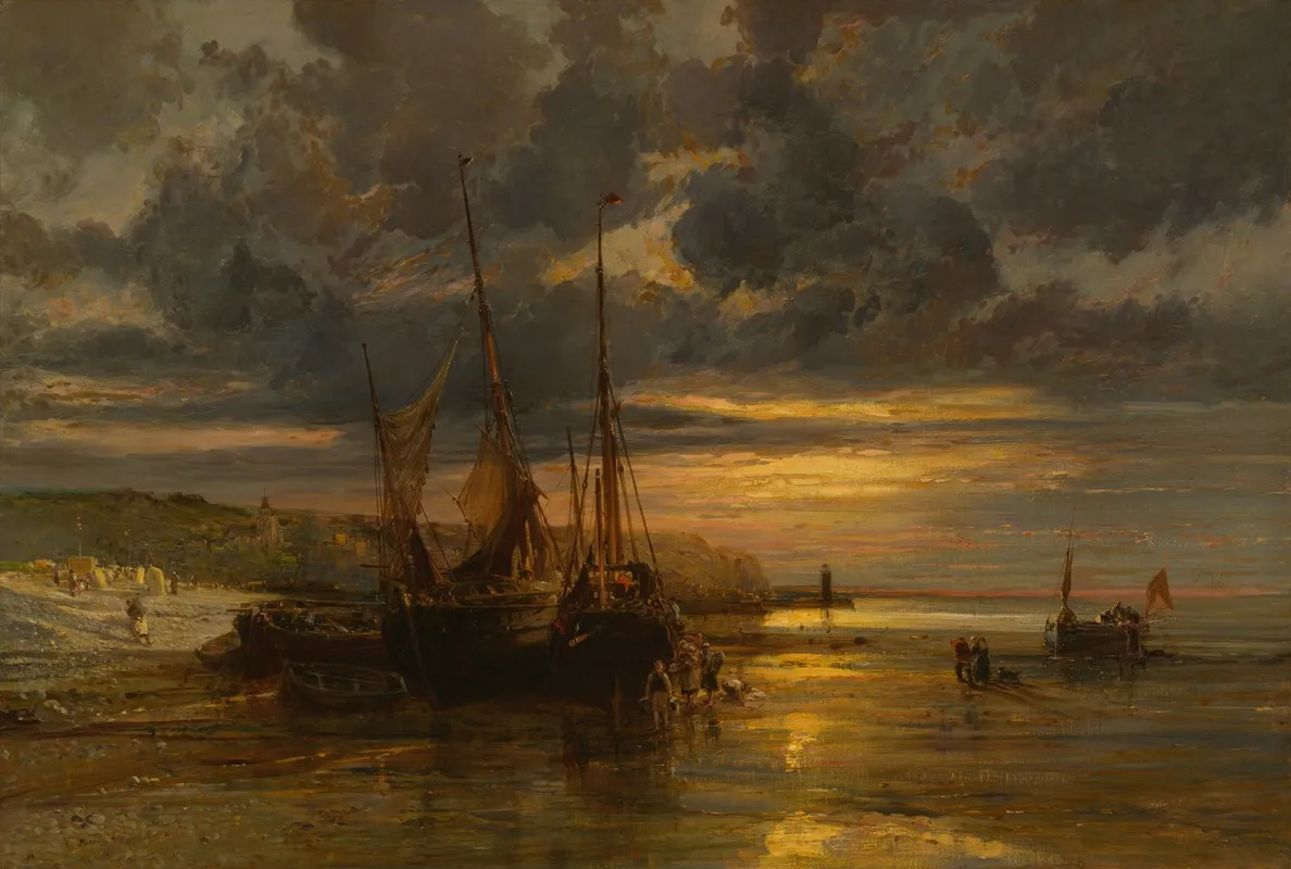 Beached Fishing Boats by Jules-Achille Noël - Canvas Print