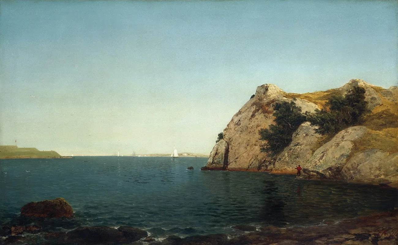 Beacon Rocknewport Harbor by John Frederick Kensett - Canvas Print