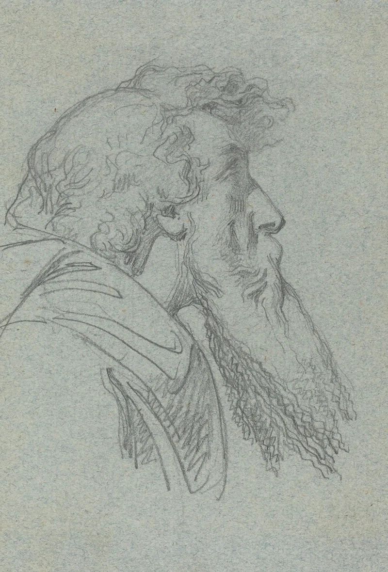Bearded Man Looking Up Cloaked Figure With Raised Arms