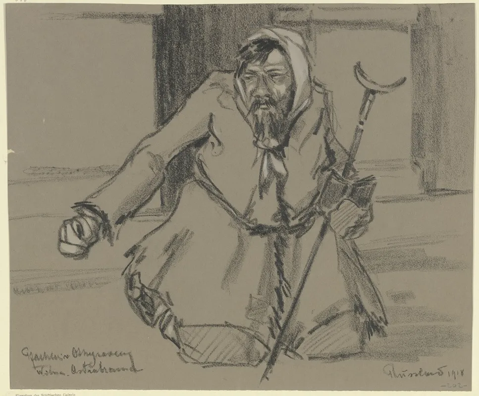 Beggar In Front Of The Church by Reinhard Pfaehler von Othegraven - Canvas Print