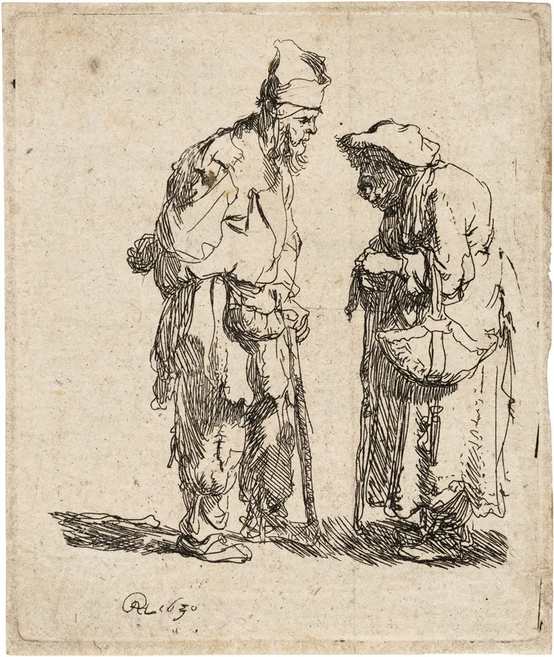 Beggar Man And Beggar Woman Conversing by Rembrandt van Rijn - Canvas Print