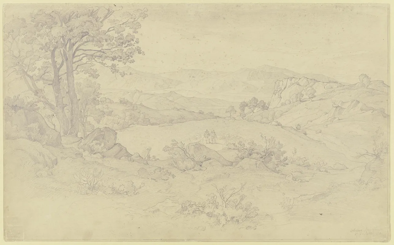Bei Olevano Im Mittelgrund Zwei Hirten Mit Herde by August Lucas - Canvas Print