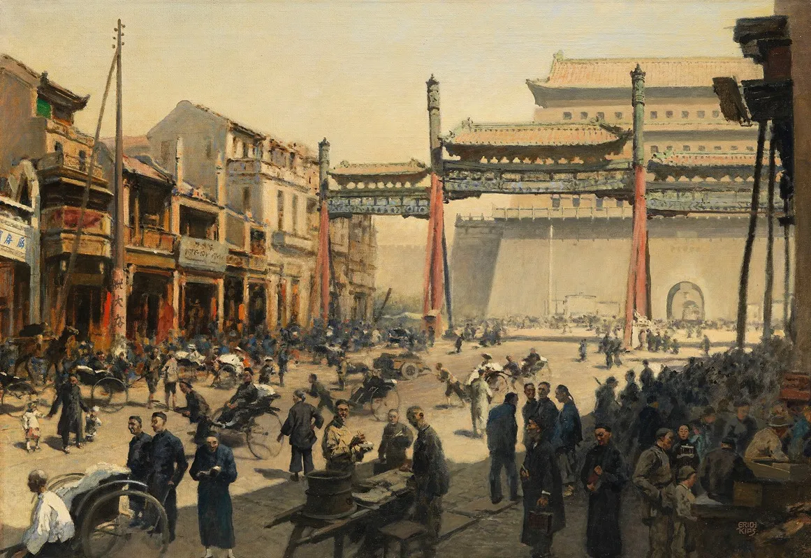 Belebte Pekinger Strasenszene Vor Dem Quianmen Tor by Erich Kips - Canvas Print