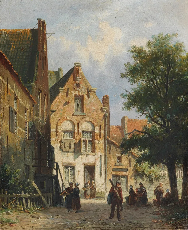 Belebte Strassenszene In Einem Hollandischen Stadtchen by Adrianus Eversen - Canvas Print