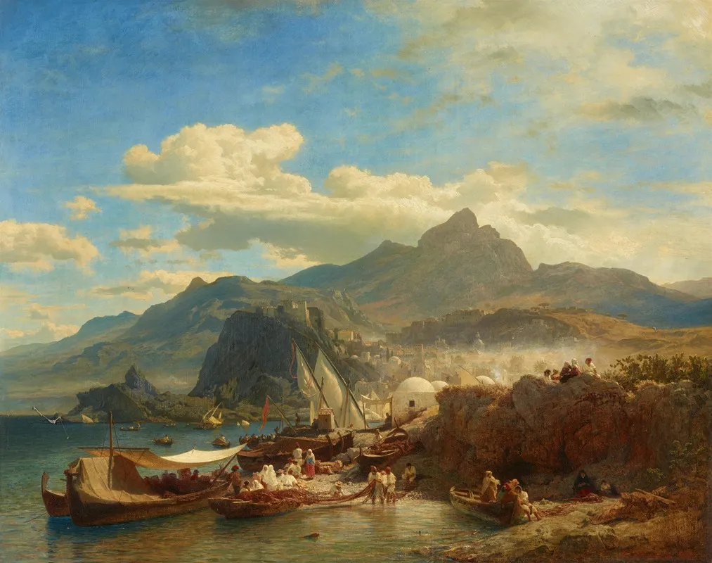 Belebter Hafen An Der Levantinischen Kuste by Andreas Achenbach - Canvas Print