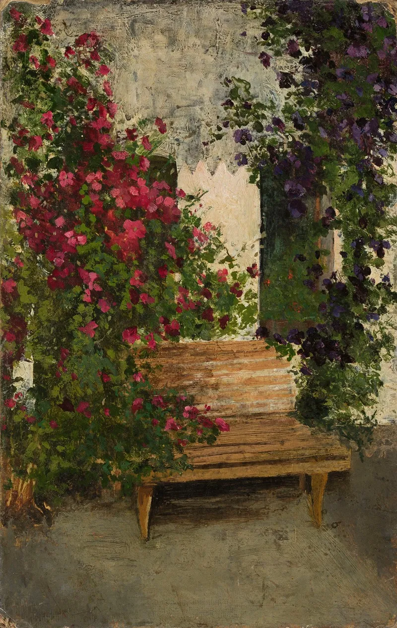 Bench In The Garden by Marie Ibsen Jensen - Canvas Print