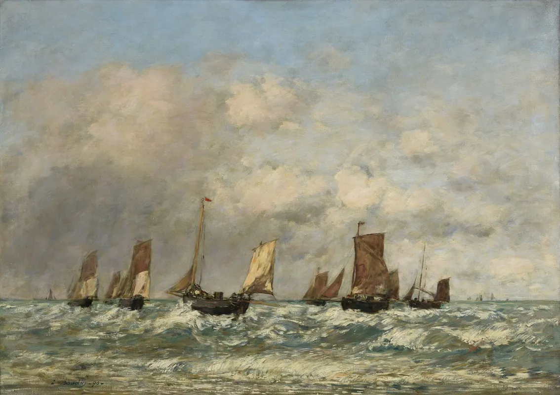 Berck Le Depart Des Barques by Eugène Boudin - Canvas Print
