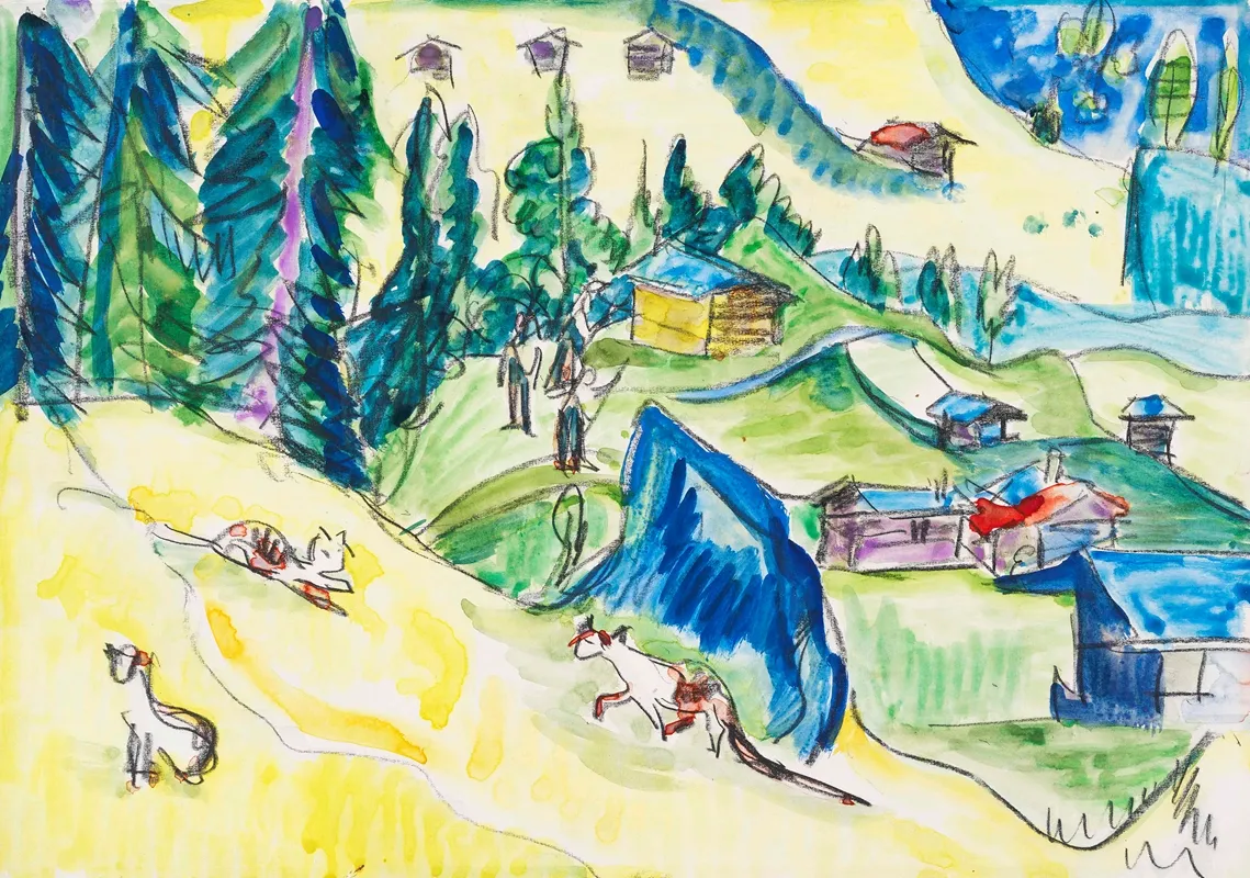 Bergalp Mit Hutten Und Katzen