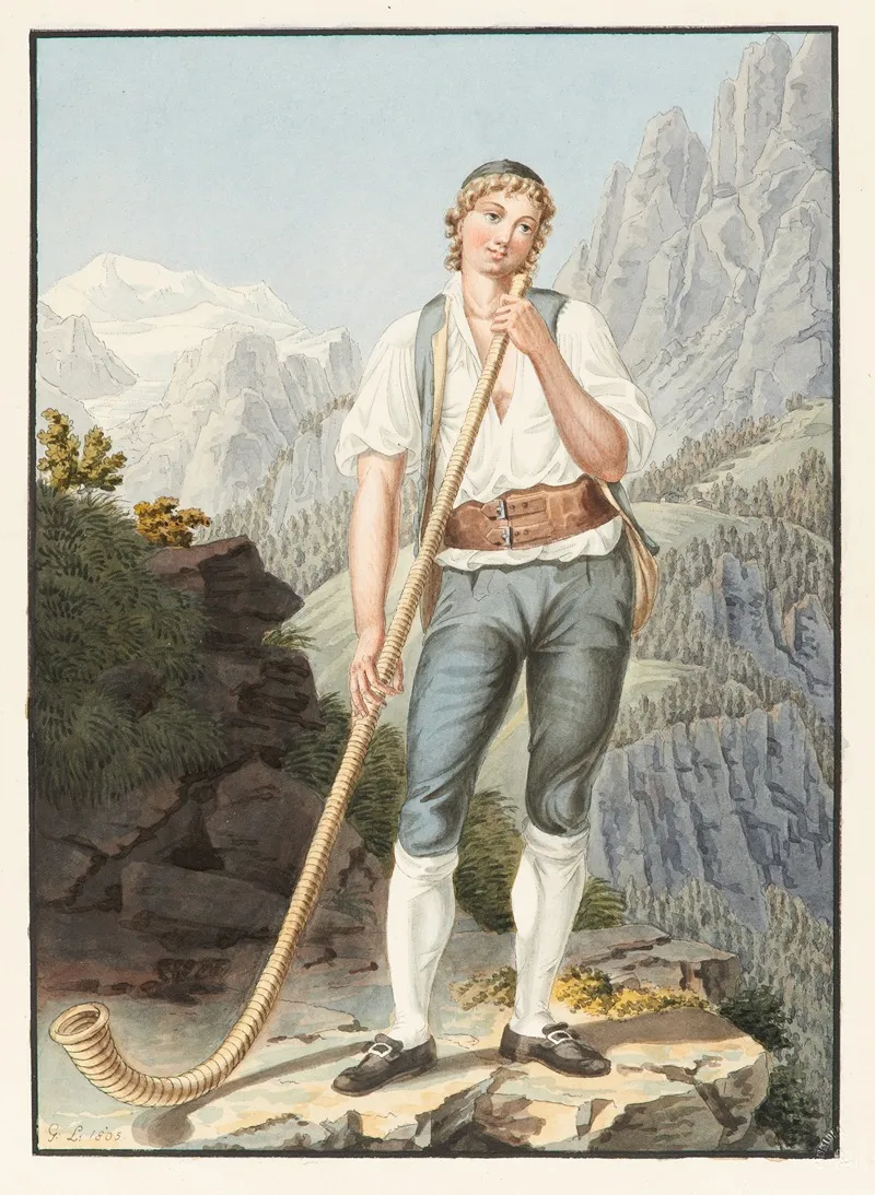 Berger Doberhasli Tenant La Trompe Des Alpes by Gabriel Lory the older - Canvas Print