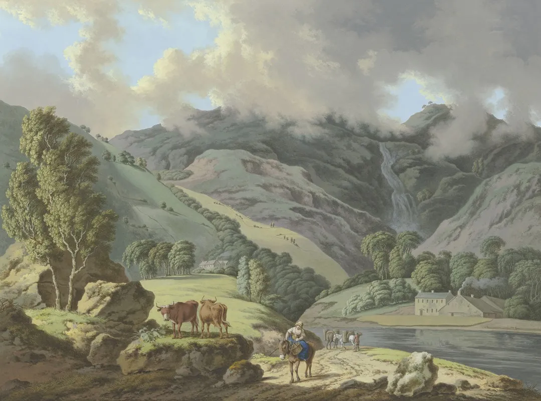 Berglandschaft Mit Einem Wasserfall Und Fluschen Im Vordergrund by Karl Franz Kraul - Canvas Print