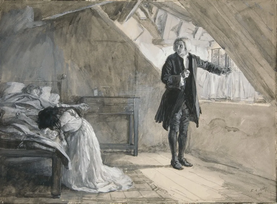 Beside The Bed Where Parting Life Was Laid Illustration For Oliver Goldsmiths The Deserted Village