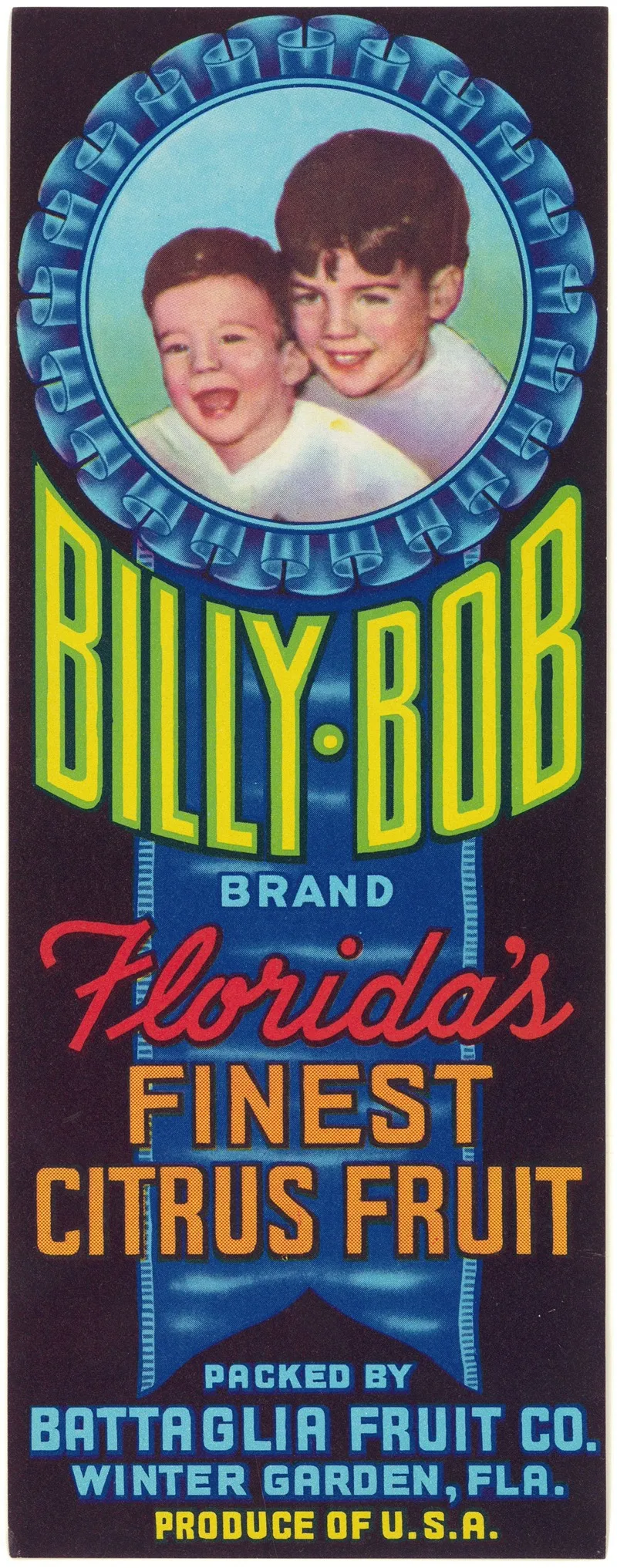 Billy Bob Brand Floridas Finest Citrus Fruit Label
