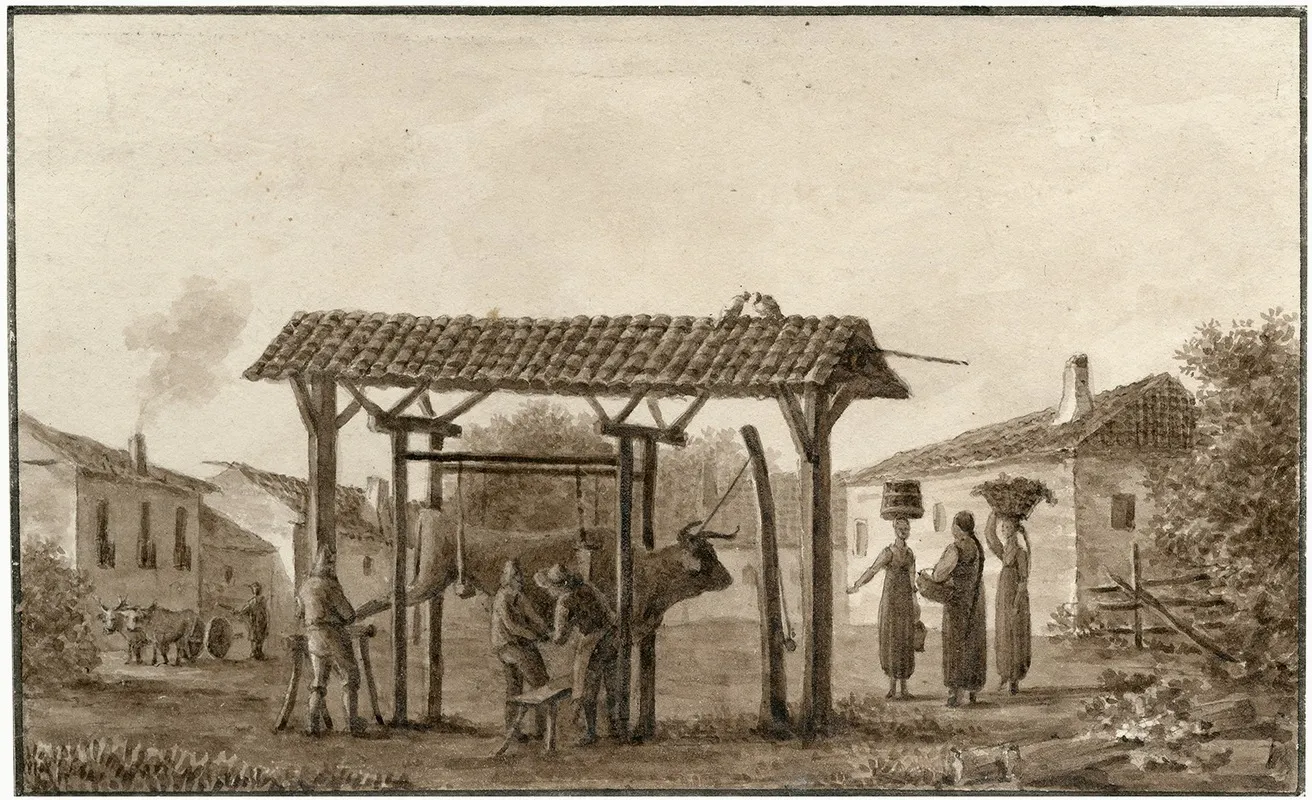 Binnenplaats Van Boerderij Met Vastgebonden Os by Otto Howen - Canvas Print